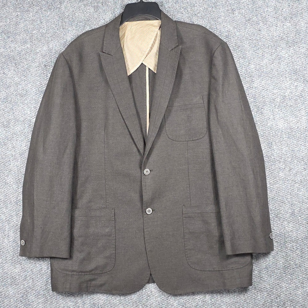 Joseph Abboud Mens XL Blazer Jacket Brown Cotton Linen Lightweight Patch Pockets